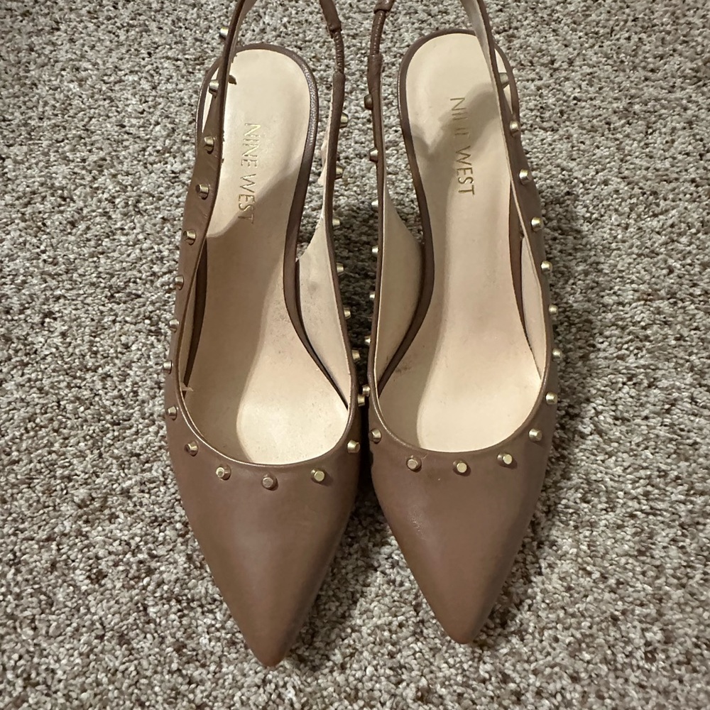 Nine West Tan Studded Slingback Heels